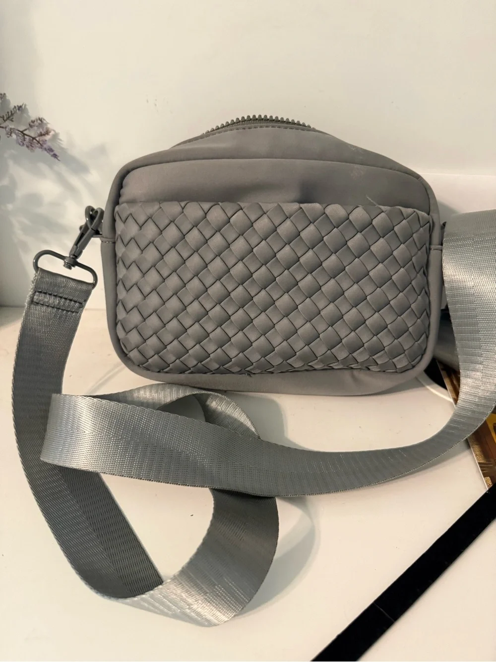 Woven Front Gray Crossbody Bag - Women's Shoulder Bag